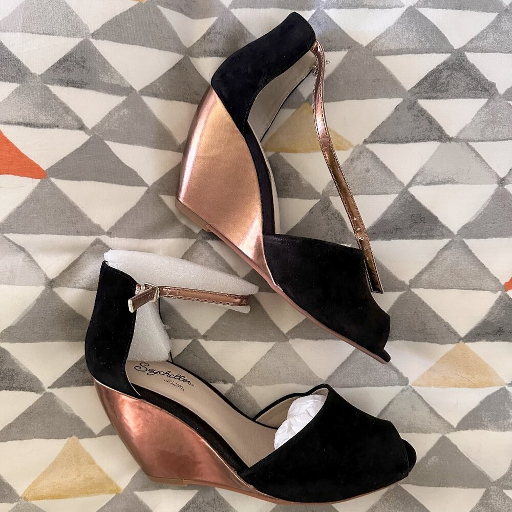 Seychelles | Black/Rose Gold Wedge Heels 9 UNWORN!